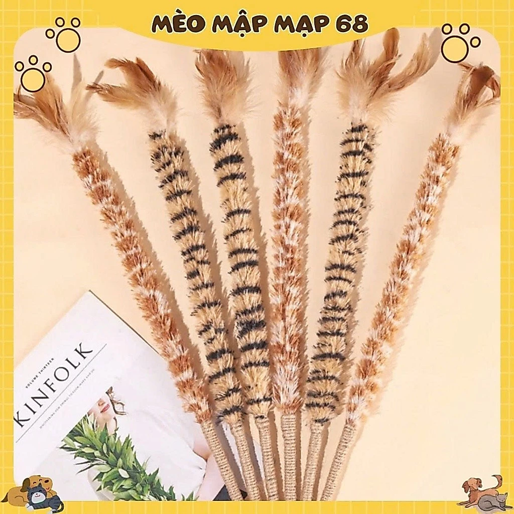 Đồ chơi cho mèo Lông vũ Duster trêu chọc Mèo Dính Dây gai dầu tự nhiên Cực gỗ có chuông Mèo Răng hàm Stick - Ảnh 6