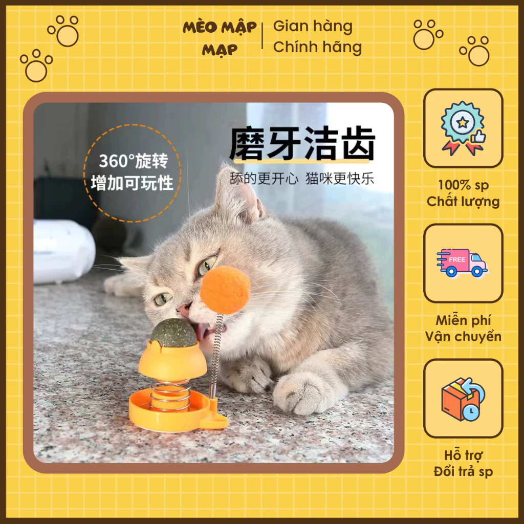Viên Catnip cỏ mèo bạc hà gắn tường dạng xoay thư giản tiêu búi lông giảm stress cho mèo
