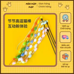 Cần câu mèo, nhiều màu sắc có dây tua rua, chuông lục lạc