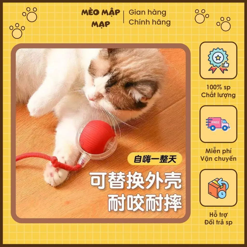 Banh Đồ Chơi Tự Động Chạy Cho Chó Mèo, Có Kèm Đuôi Chuột Tăng Thích Ứng, Giảm Stress