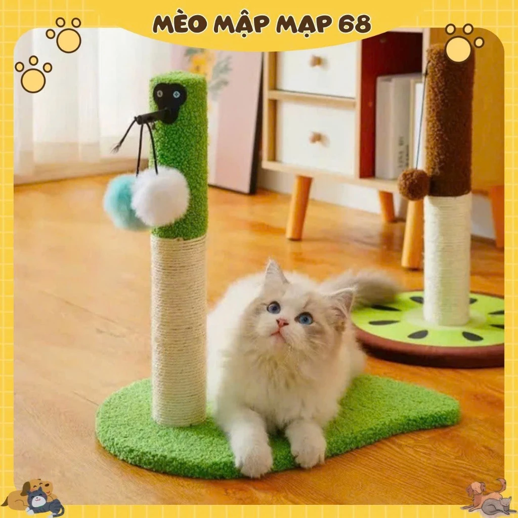 Trụ Cào Móng Cho Mèo Hình Hoa Quả Đáng Yêu - Cây Cào Móng Mini Sợi Đay Tự Nhiên Có Bóng Treo Decor Phòng Mèo Mập Mạp 68 - Ảnh 4