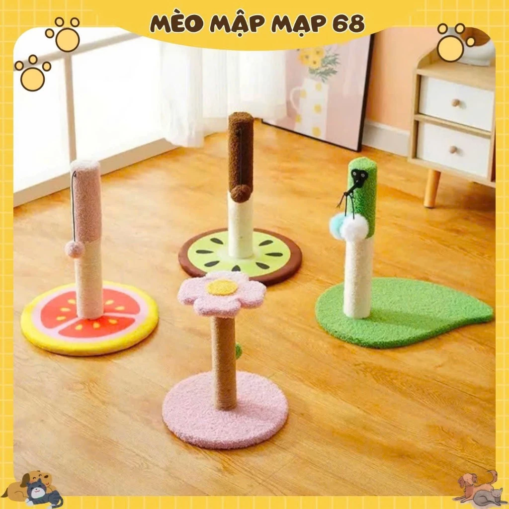 Trụ Cào Móng Cho Mèo Hình Hoa Quả Đáng Yêu - Cây Cào Móng Mini Sợi Đay Tự Nhiên Có Bóng Treo Decor Phòng Mèo Mập Mạp 68 - Ảnh 3
