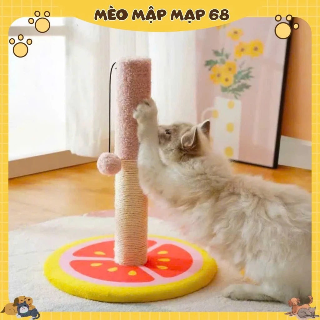 Trụ Cào Móng Cho Mèo Hình Hoa Quả Đáng Yêu - Cây Cào Móng Mini Sợi Đay Tự Nhiên Có Bóng Treo Decor Phòng Mèo Mập Mạp 68 - Ảnh 2