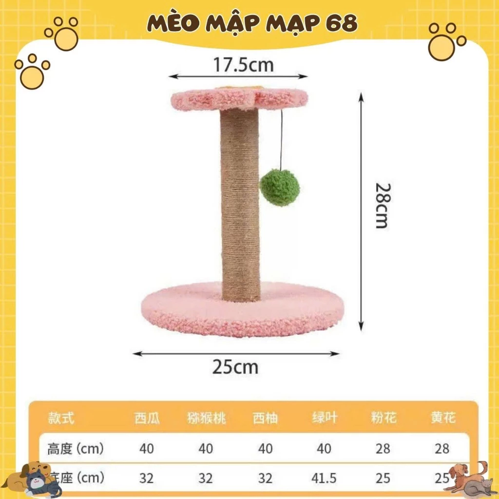 Trụ Cào Móng Cho Mèo Hình Hoa Quả Đáng Yêu - Cây Cào Móng Mini Sợi Đay Tự Nhiên Có Bóng Treo Decor Phòng Mèo Mập Mạp 68 - Ảnh 6