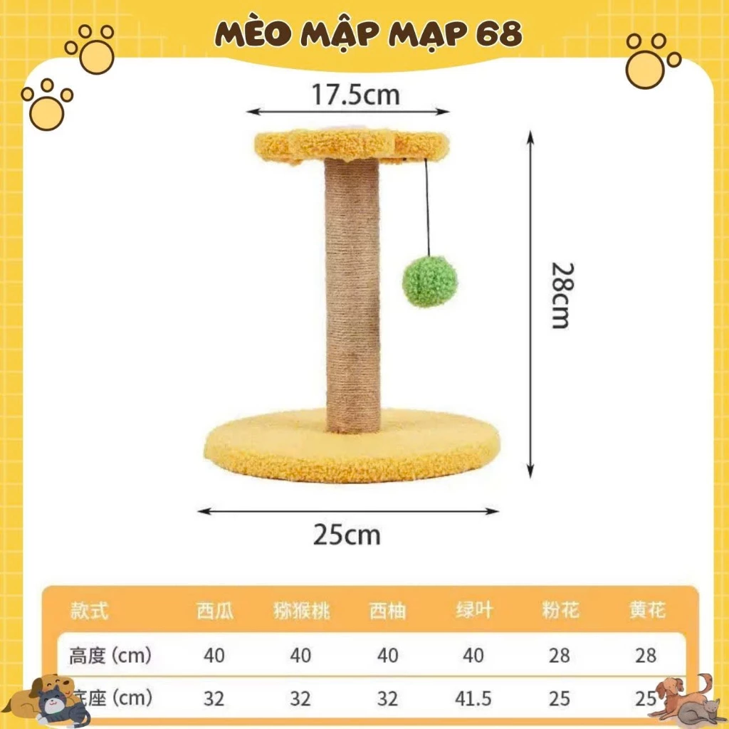 Trụ Cào Móng Cho Mèo Hình Hoa Quả Đáng Yêu - Cây Cào Móng Mini Sợi Đay Tự Nhiên Có Bóng Treo Decor Phòng Mèo Mập Mạp 68 - Ảnh 7