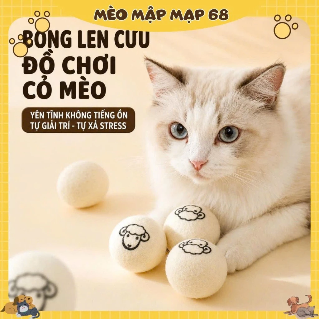 Bóng Len Lông Cừu Cho Mèo Hình Con Cừu Hương Sữa - Đồ Chơi Vờn Vồ Bắt Giảm Stress Mèo Mập Mạp - Ảnh 4