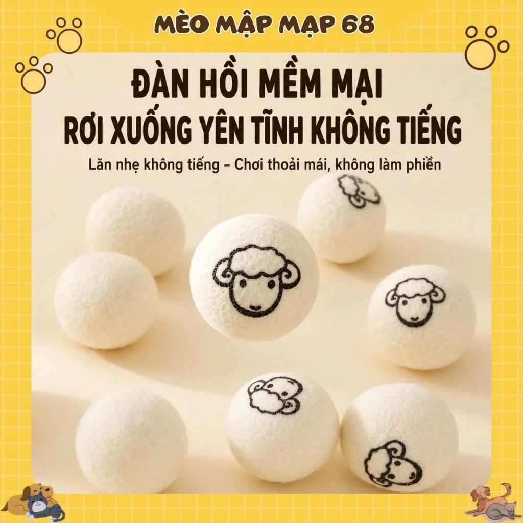 Bóng Len Lông Cừu Cho Mèo Hình Con Cừu Hương Sữa - Đồ Chơi Vờn Vồ Bắt Giảm Stress Mèo Mập Mạp - Ảnh 3