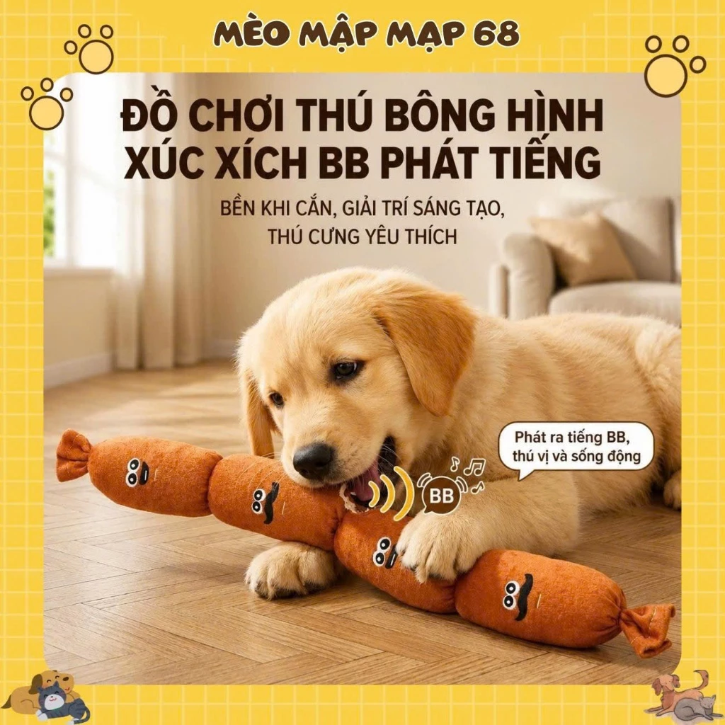Đồ Chơi Xúc Xích Cho Chó Phát Tiếng Kêu BB - Thú Bông Nhai Gặm Giảm Stress Cho Cún Mèo Mập Mạp - Ảnh 2