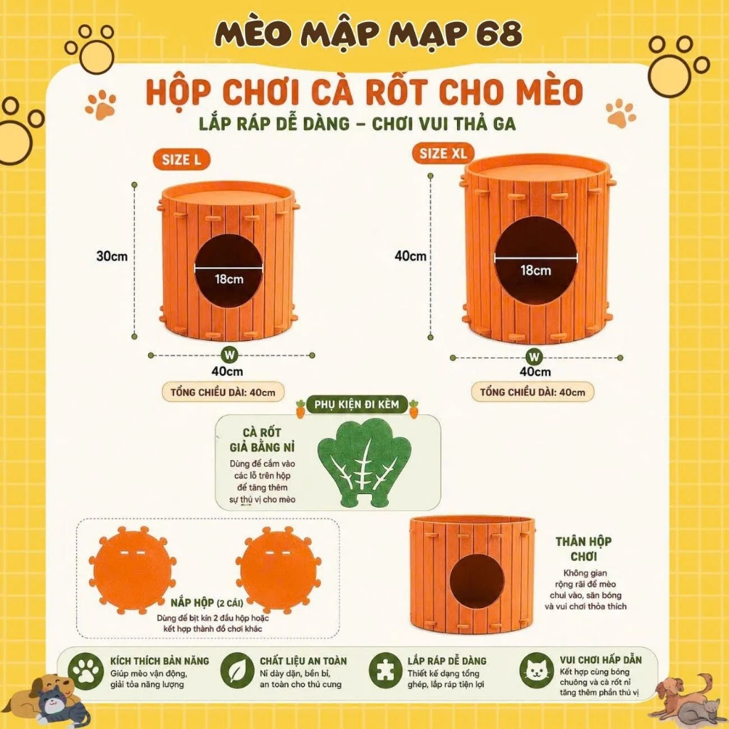 NHÀ CÀO MÓNG HÌNH CỦ CÀ RỐT CHO MÈO – Ổ NGỦ TRỤ LEO TRÈO ĐA NĂNG, BỀN CHẮC & SANG TRỌNG - Ảnh 4