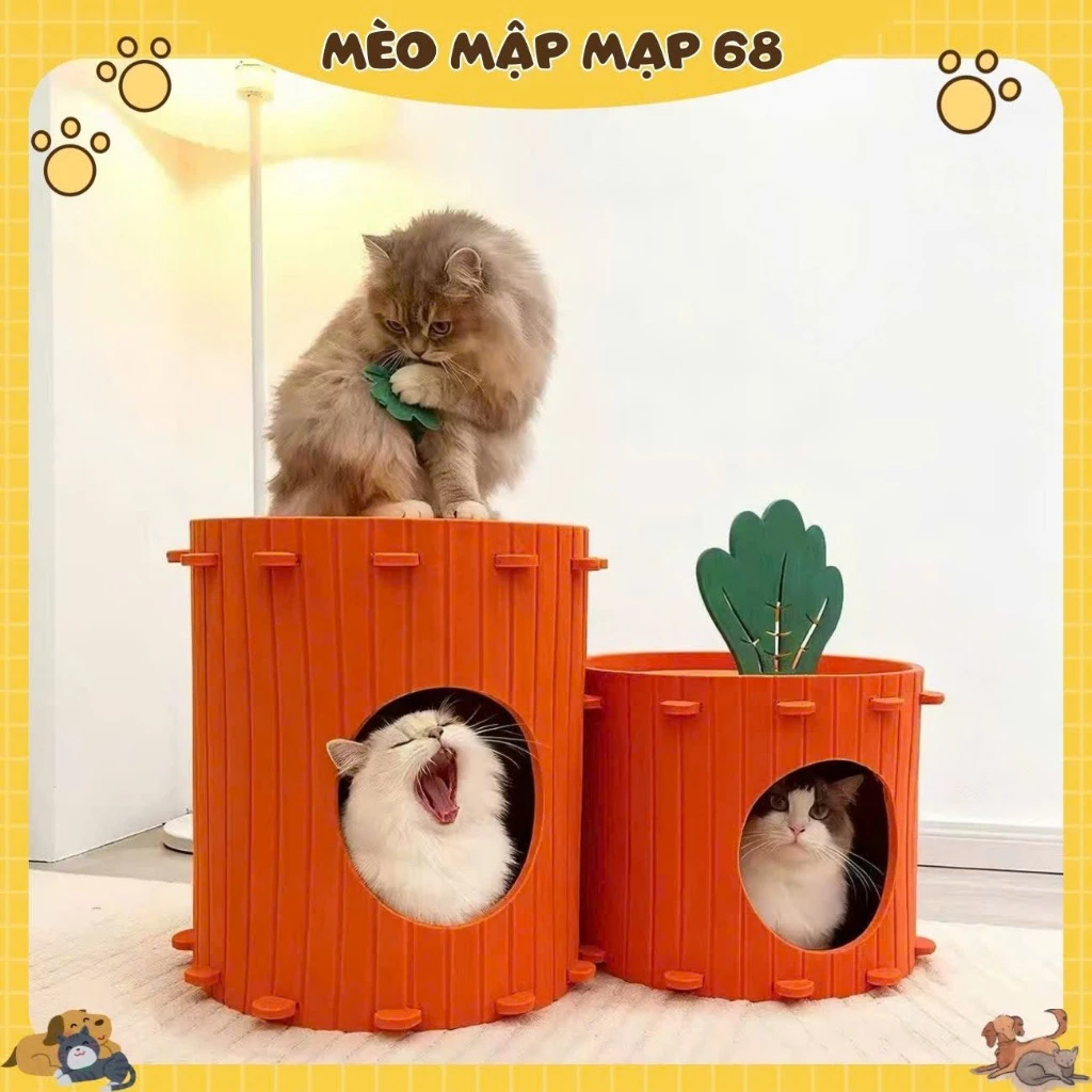 NHÀ CÀO MÓNG HÌNH CỦ CÀ RỐT CHO MÈO – Ổ NGỦ TRỤ LEO TRÈO ĐA NĂNG, BỀN CHẮC & SANG TRỌNG - Ảnh 3