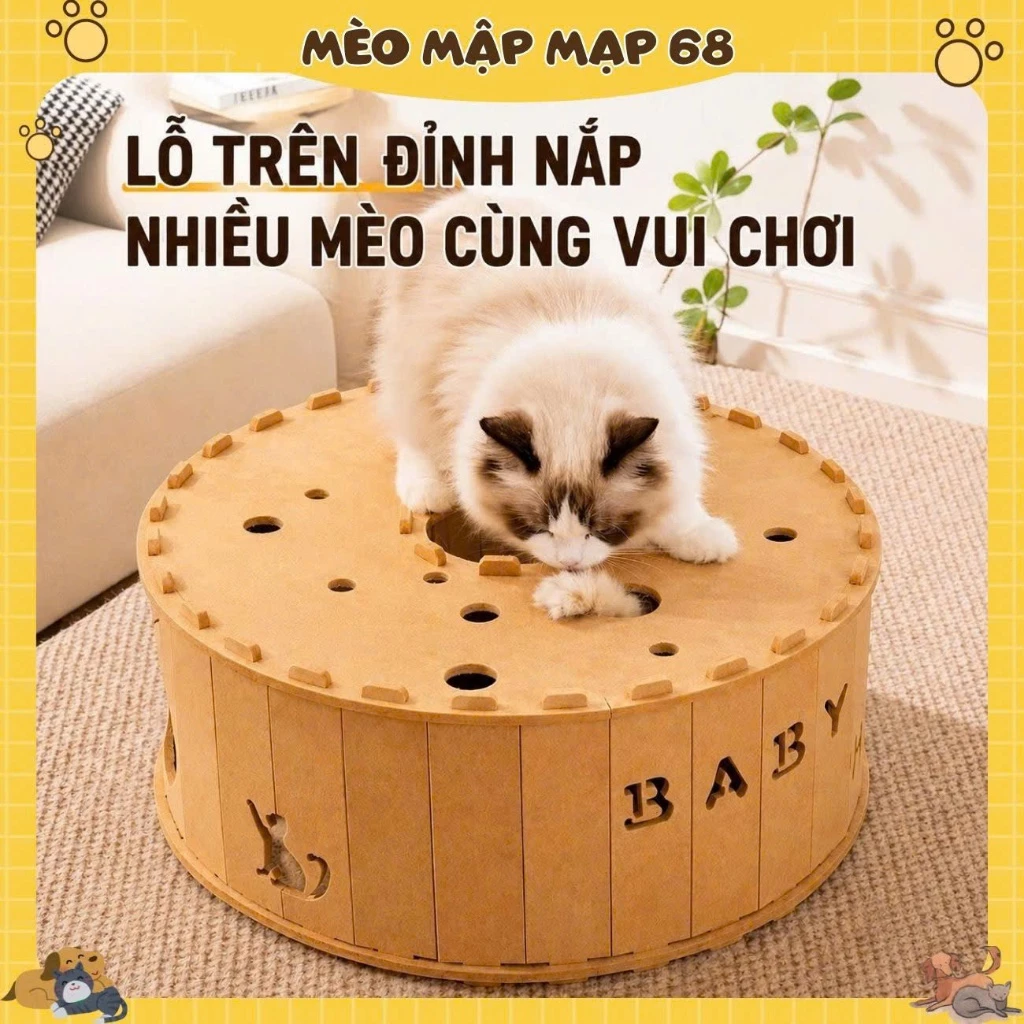 Nhà Ổ Ngủ Cho Mèo Bằng Lông Nhung Cao Cấp Tích Hợp Bàn Chơi Luồn Tay Đục Lỗ - Mèo Mập Mạp - Ảnh 2