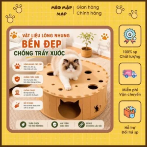 Nhà Ổ Ngủ Cho Mèo Bằng Lông Nhung Cao Cấp Tích Hợp Bàn Chơi Luồn Tay Đục Lỗ - Mèo Mập Mạp