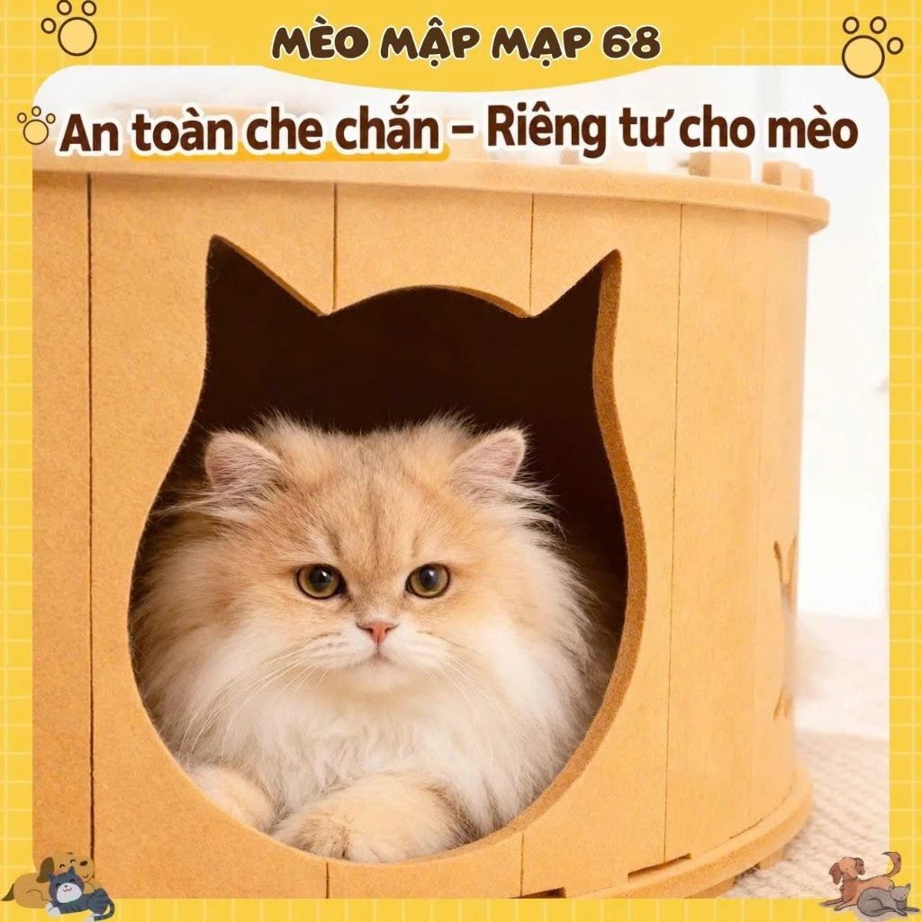 Nhà Ổ Ngủ Cho Mèo Bằng Lông Nhung Cao Cấp Tích Hợp Bàn Chơi Luồn Tay Đục Lỗ - Mèo Mập Mạp - Ảnh 5