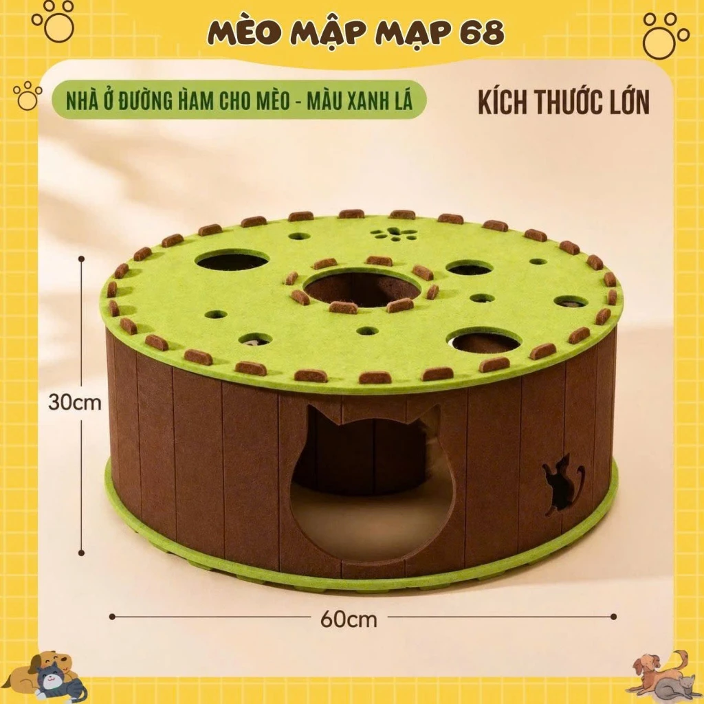 Nhà Ổ Ngủ Cho Mèo Bằng Lông Nhung Cao Cấp Tích Hợp Bàn Chơi Luồn Tay Đục Lỗ - Mèo Mập Mạp - Ảnh 8
