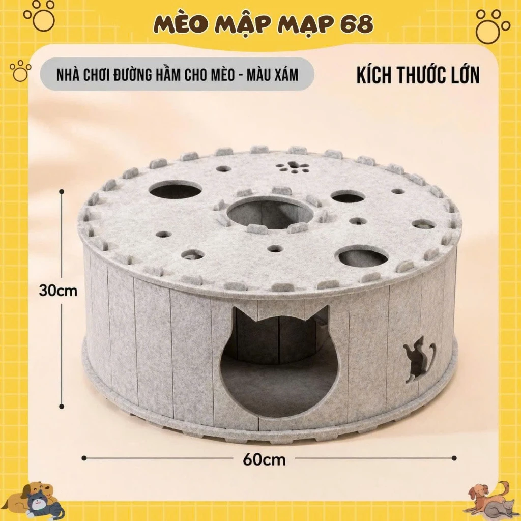 Nhà Ổ Ngủ Cho Mèo Bằng Lông Nhung Cao Cấp Tích Hợp Bàn Chơi Luồn Tay Đục Lỗ - Mèo Mập Mạp - Ảnh 6