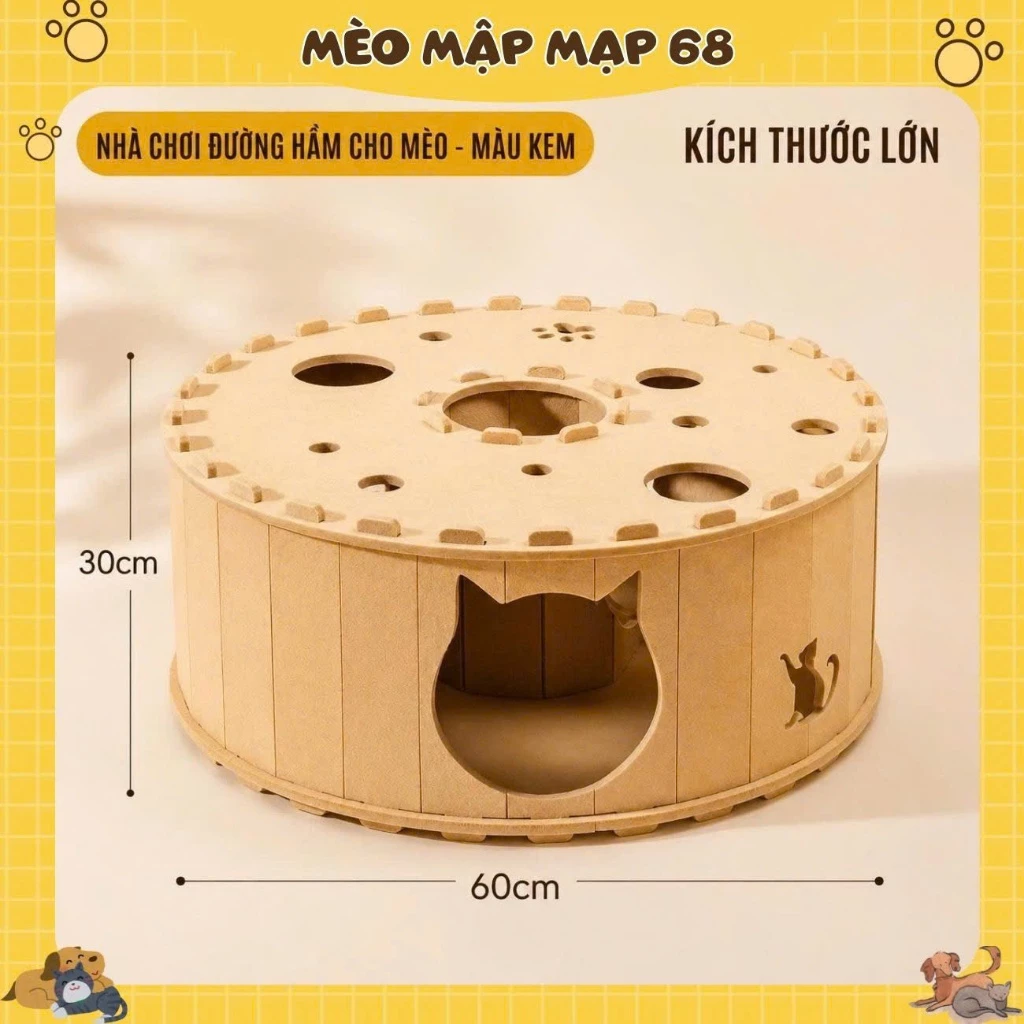 Nhà Ổ Ngủ Cho Mèo Bằng Lông Nhung Cao Cấp Tích Hợp Bàn Chơi Luồn Tay Đục Lỗ - Mèo Mập Mạp - Ảnh 7