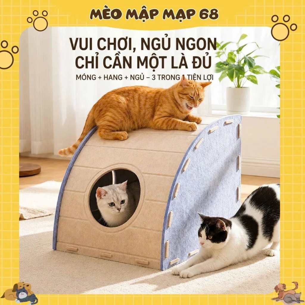Nhà Ở Góc Tường Cho Mèo Tiết Kiệm Diện Tích - Ổ Ngủ Lắp Ráp Rộng Rãi Thoáng Khí Mèo Mập Mạp - Ảnh 3