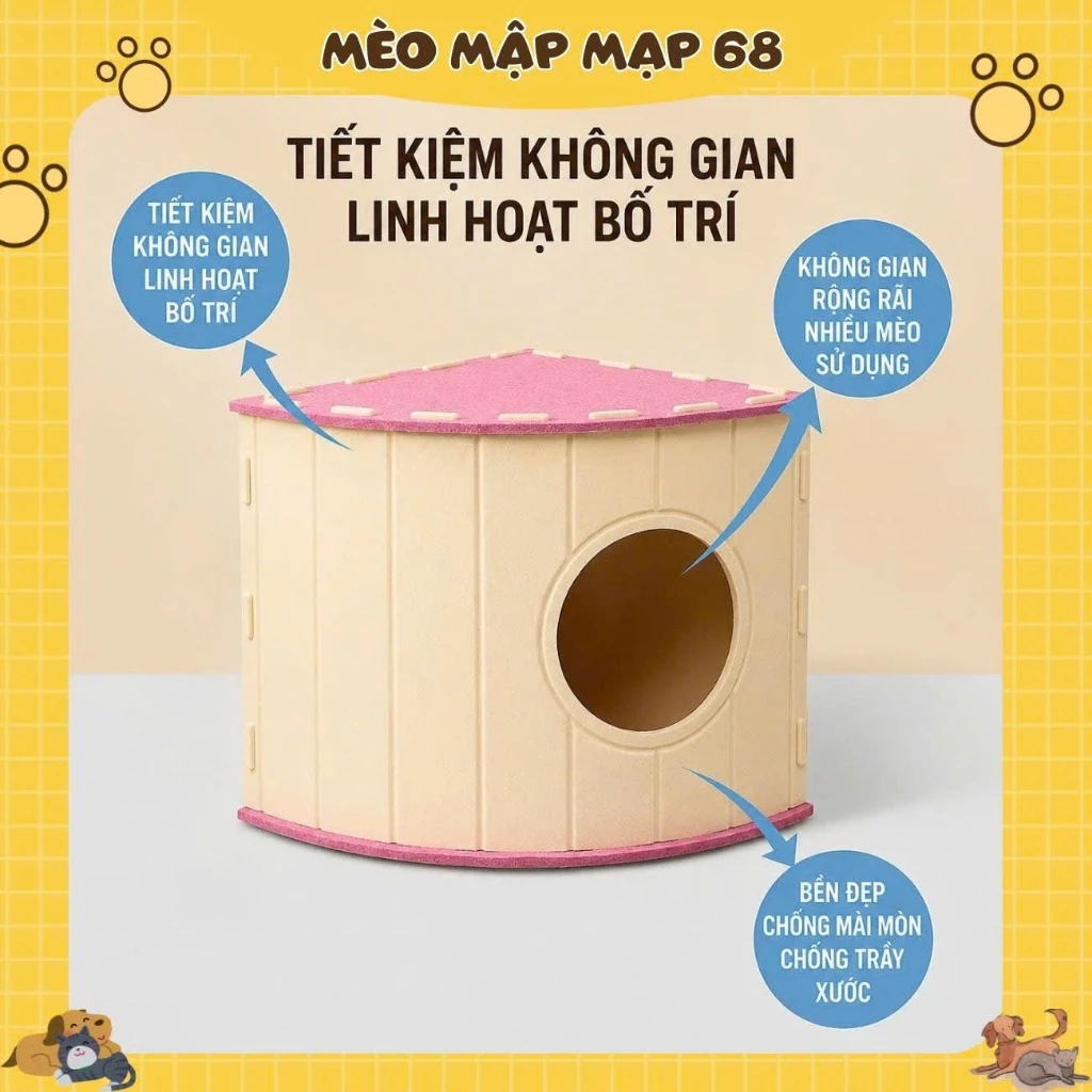 Nhà Ở Góc Tường Cho Mèo Tiết Kiệm Diện Tích - Ổ Ngủ Lắp Ráp Rộng Rãi Thoáng Khí Mèo Mập Mạp - Ảnh 4