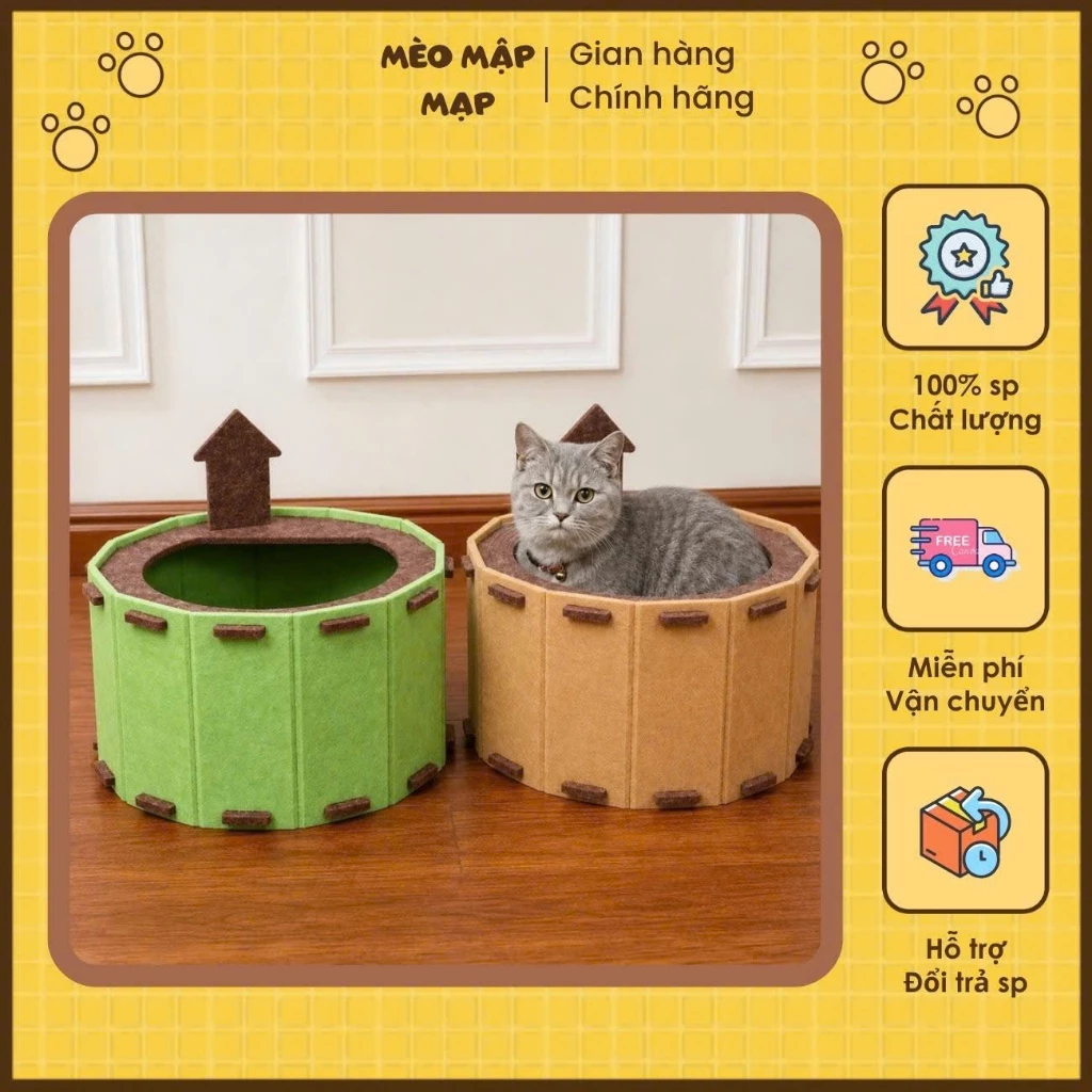 Nhà Ngủ Cho Mèo Bằng Dạ Nỉ Hình Trụ Giếng Nước - Ổ Nằm Cho Thú Cưng Lắp Ghép Đa Năng