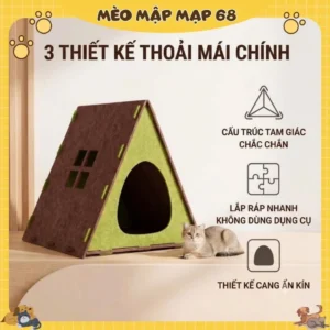 Alternative view of Nhà Ngủ Lắp Ghép Bằng Nỉ Cho Mèo Hình Mái Nhà Căn Hộ Bền Chắc Dùng Bốn Mùa - Ổ Nằm Lắp Ráp Tiện Lợi