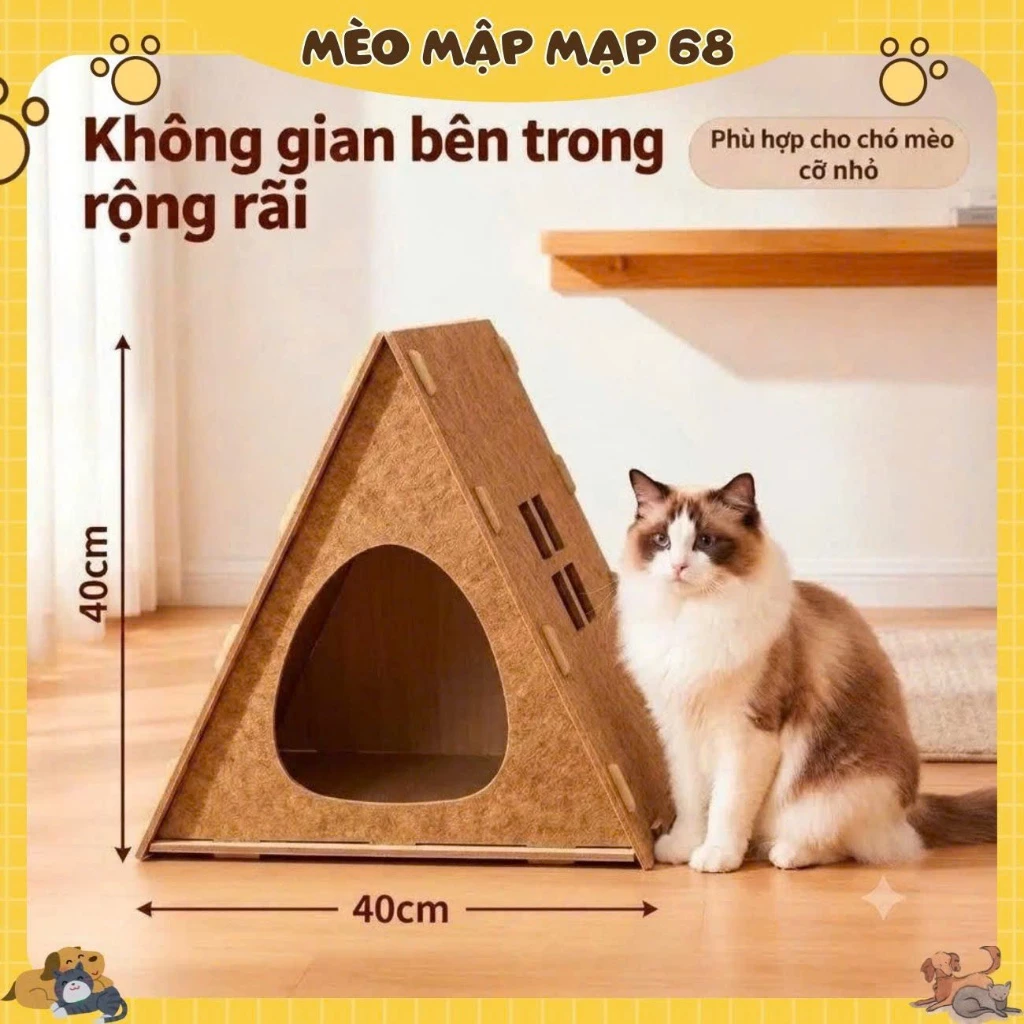 Nhà Ngủ Lắp Ghép Bằng Nỉ Cho Mèo Hình Mái Nhà Căn Hộ Bền Chắc Dùng Bốn Mùa - Ổ Nằm Lắp Ráp Tiện Lợi - Ảnh 6