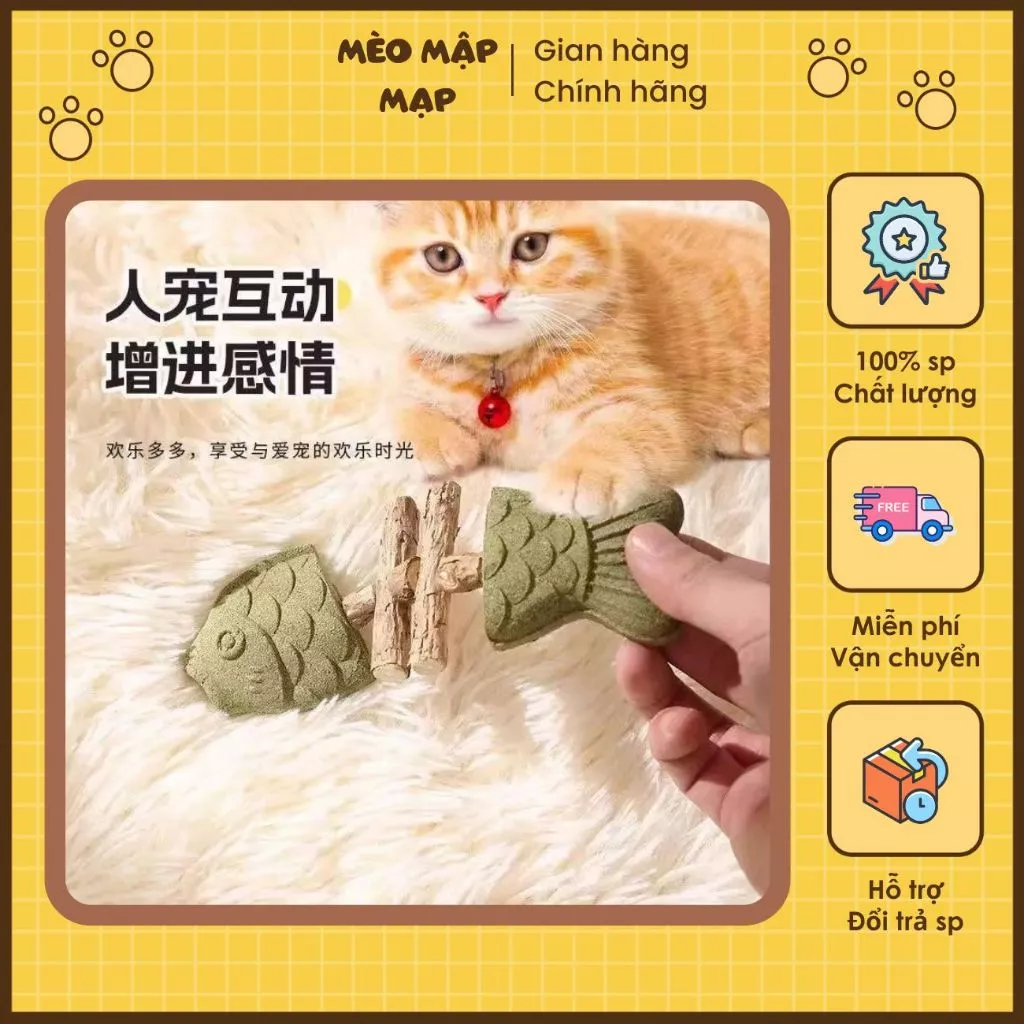 Cá Gỗ Catnip Kèm Bánh Cỏ Mèo Hương Thơm Thư Giãn Dành Cho Thú Cưng