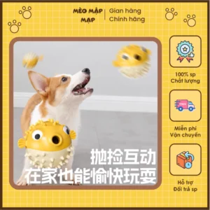 Đồ Chơi Nhai Gặm Huấn Luyện Rò Rỉ Thức Ăn Cá Nóc Gai Cao Su Cho Chó Mèo Thú Cưng