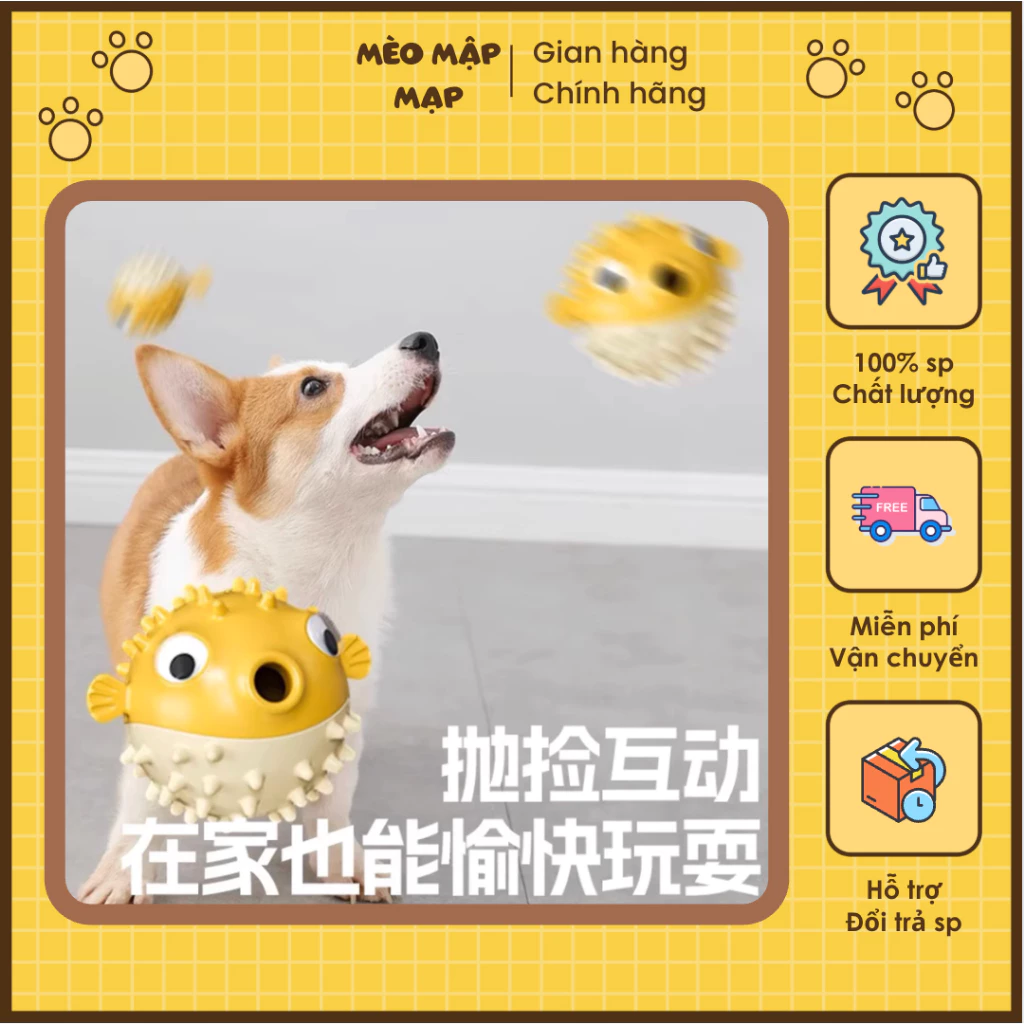 Đồ Chơi Nhai Gặm Huấn Luyện Rò Rỉ Thức Ăn Cá Nóc Gai Cao Su Cho Chó Mèo Thú Cưng