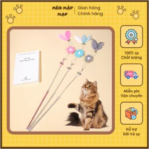 Cần Câu Đồ Chơi Cho Mèo – Thiết Kế Hoa & Lông Vũ Dễ Thương 🐾