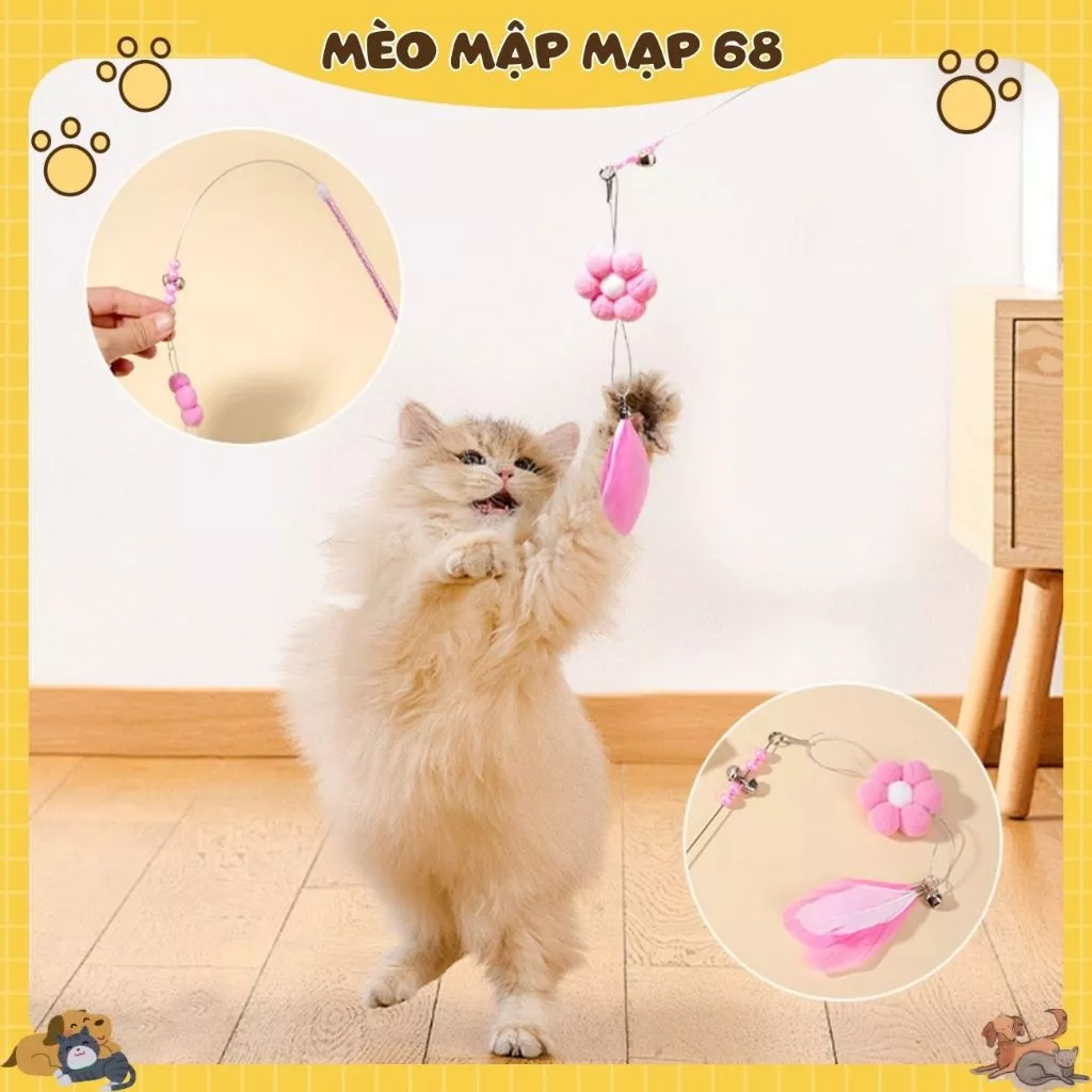 Cần Câu Đồ Chơi Cho Mèo – Thiết Kế Hoa & Lông Vũ Dễ Thương 🐾 - Ảnh 2