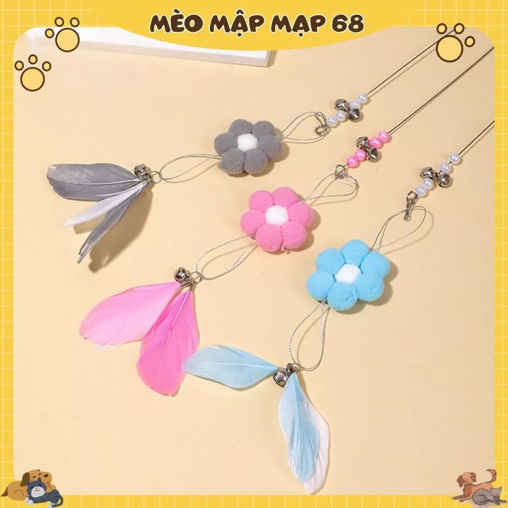 Cần Câu Đồ Chơi Cho Mèo – Thiết Kế Hoa & Lông Vũ Dễ Thương 🐾 - Ảnh 4