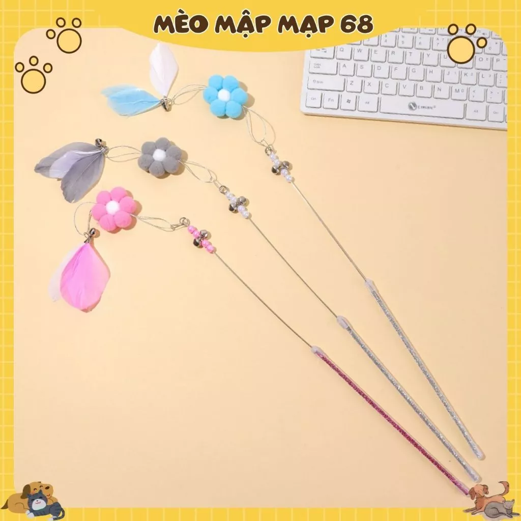 Cần Câu Đồ Chơi Cho Mèo – Thiết Kế Hoa & Lông Vũ Dễ Thương 🐾 - Ảnh 3