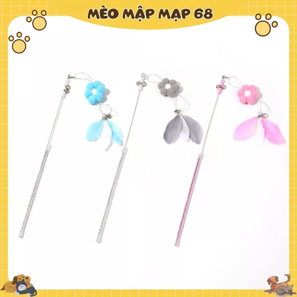 Cần Câu Đồ Chơi Cho Mèo – Thiết Kế Hoa & Lông Vũ Dễ Thương 🐾 - Ảnh 5