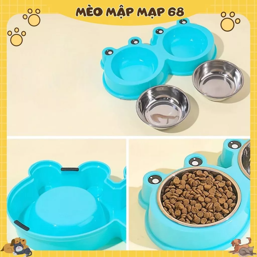 Bát Ăn Đôi Cho Thú Cưng – Chất Liệu Nhựa + Inox Không Gỉ, Thiết Kế Dễ Thương, 2 Ngăn Tiện Dụng 🐾 gọn xíu - Ảnh 3