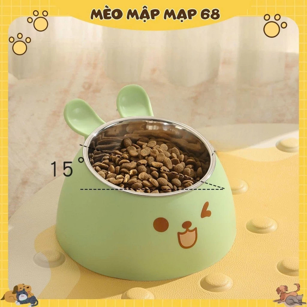 Bát/Chén Ăn Chống Gù Hình Tai Thỏ Cho Chó Mèo Ruột Inox Có Thể Tháo Rời Chống Trượt, An Toàn, Dễ Chùi Rửa - Ảnh 4