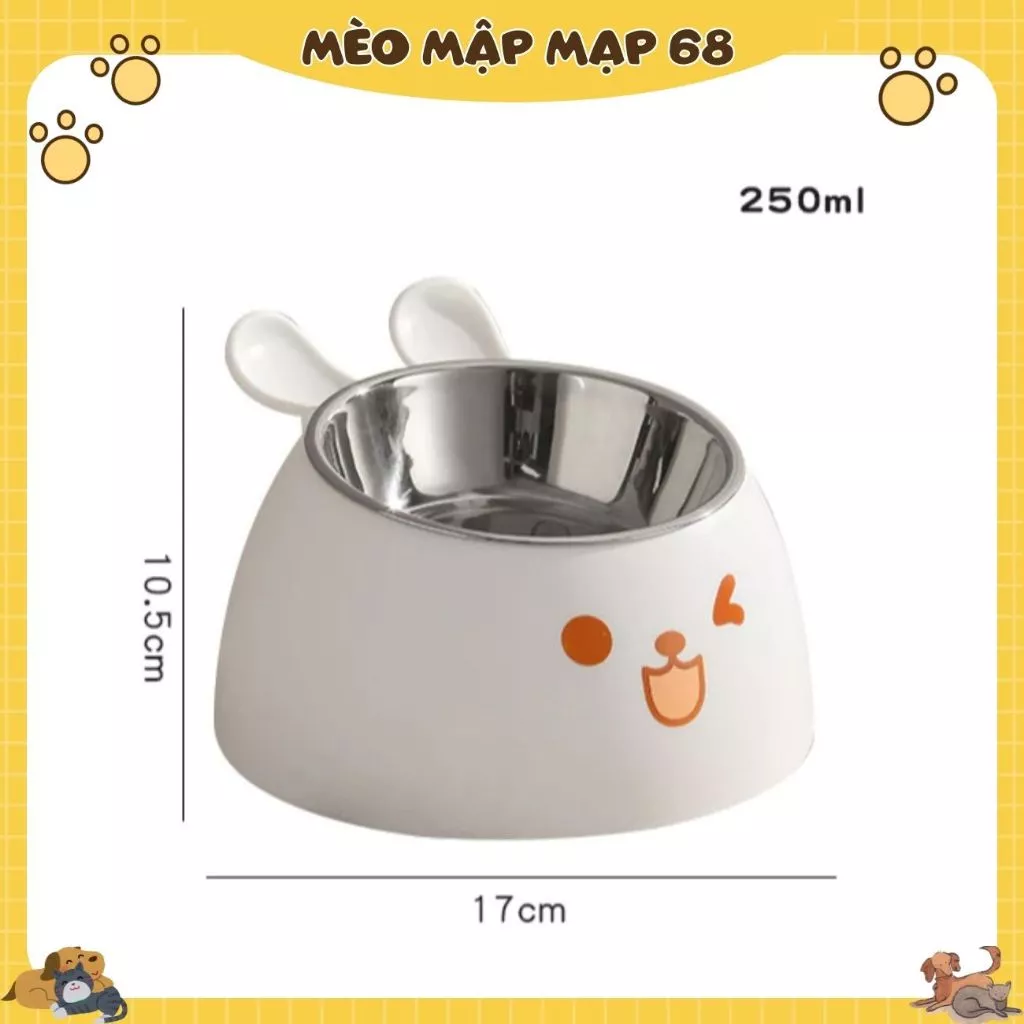 Bát/Chén Ăn Chống Gù Hình Tai Thỏ Cho Chó Mèo Ruột Inox Có Thể Tháo Rời Chống Trượt, An Toàn, Dễ Chùi Rửa - Ảnh 5