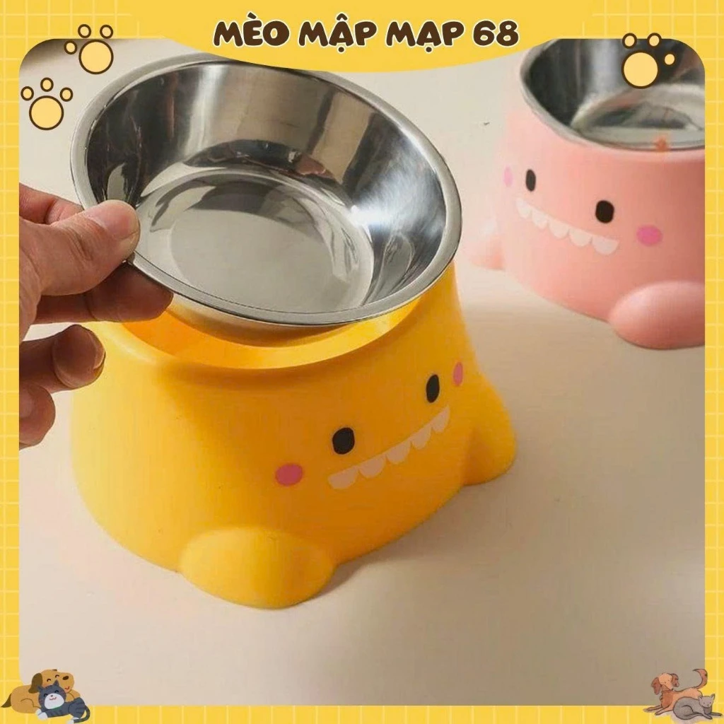 Bát inox khủng long bát đựng thức ăn cho chó mèo thú cưng - Ảnh 3