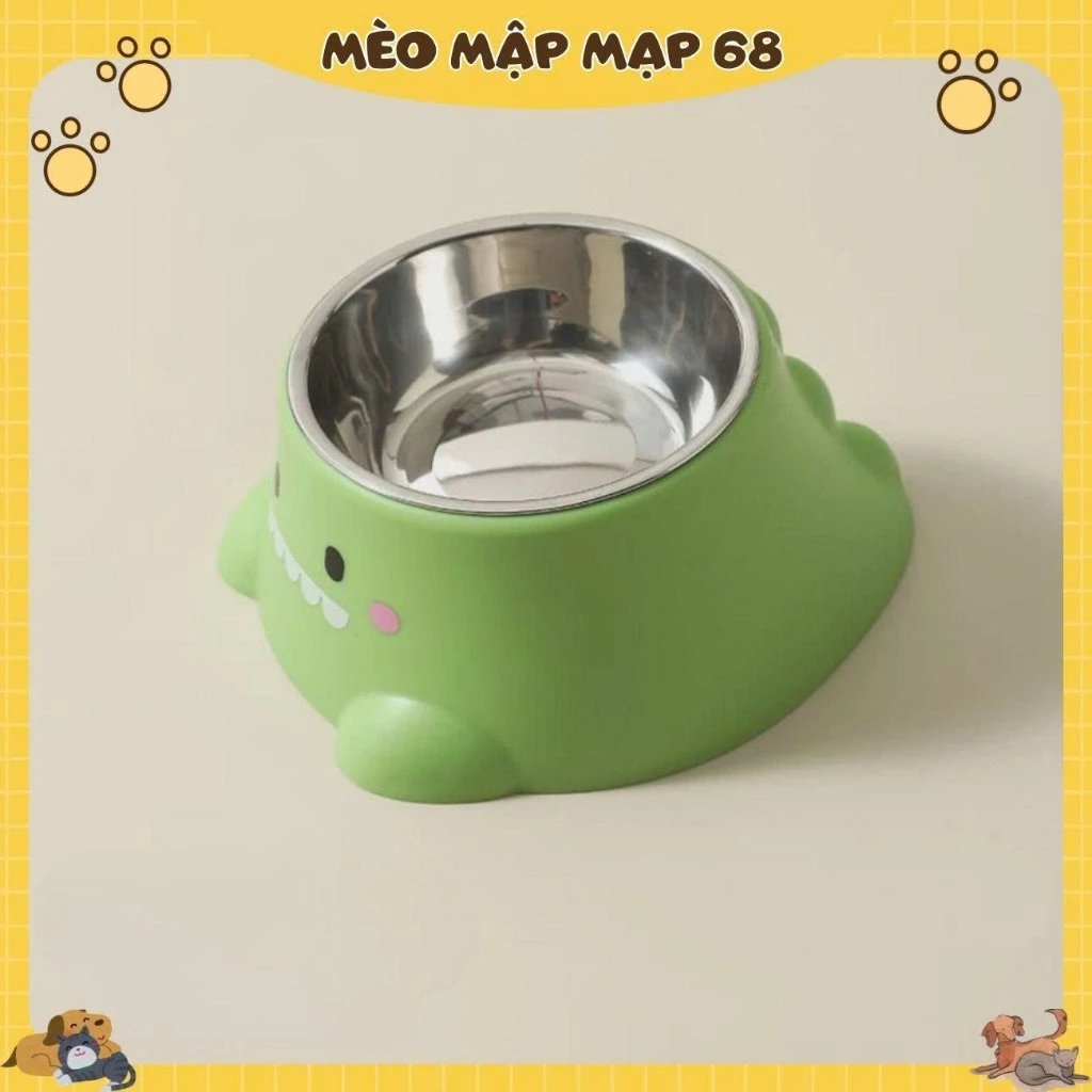 Bát inox khủng long bát đựng thức ăn cho chó mèo thú cưng - Ảnh 7