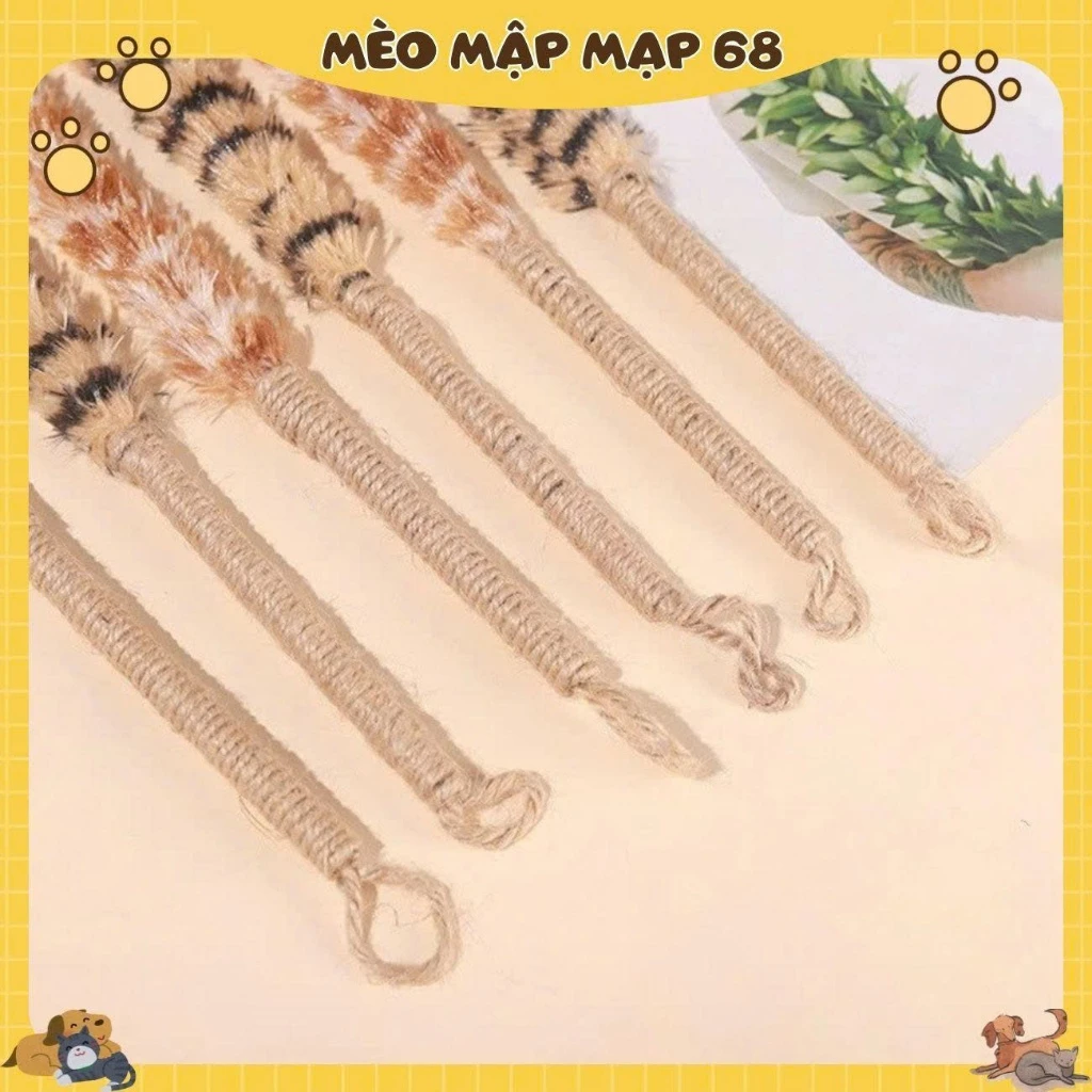 Đồ chơi cho mèo Lông vũ Duster trêu chọc Mèo Dính Dây gai dầu tự nhiên Cực gỗ có chuông Mèo Răng hàm Stick - Ảnh 4
