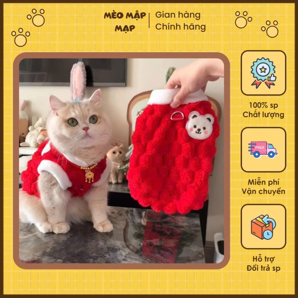 Áo Tết Cho Thú Cưng – Áo Len Đỏ Phong Cách Tết Nguyên Đán Cho Thú Cưng