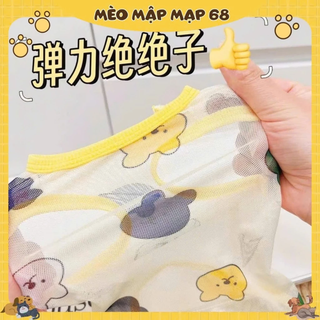 Áo Thun Mát Cho Mèo – Áo Lưới Nhẹ Họa Tiết Gấu Mây, Thoáng Khí Cho Boss - Ảnh 5