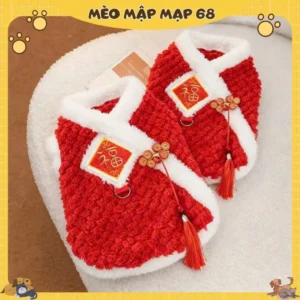 Alternative view of Áo Tết Cho Mèo Mập – Áo Lông Xù Đỏ Phong Cách Trung Hoa, Giữ Ấm Ngày Tết
