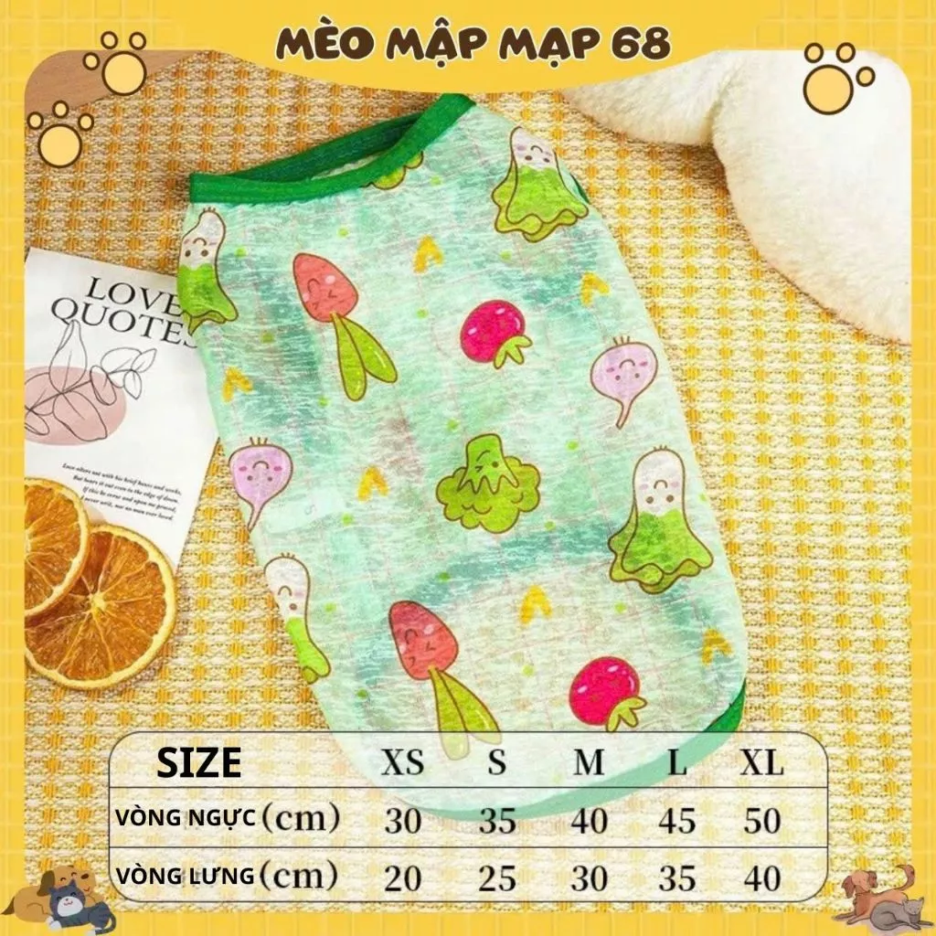Áo Thun Mát Cho Mèo – Áo Mặc Hè Thú Cưng Họa Tiết Dễ Thương, Nhiều Màu Pastel - Ảnh 5