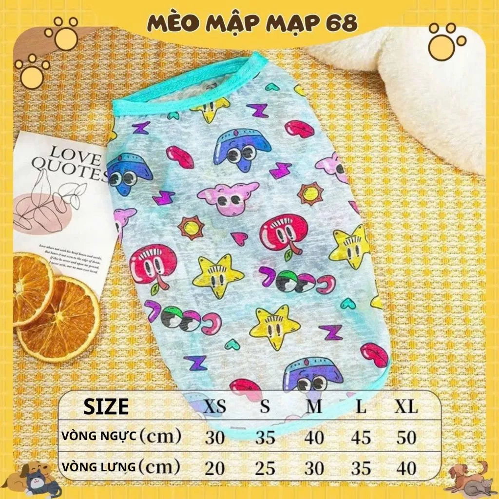 Áo Thun Mát Cho Mèo – Áo Mặc Hè Thú Cưng Họa Tiết Dễ Thương, Nhiều Màu Pastel - Ảnh 6