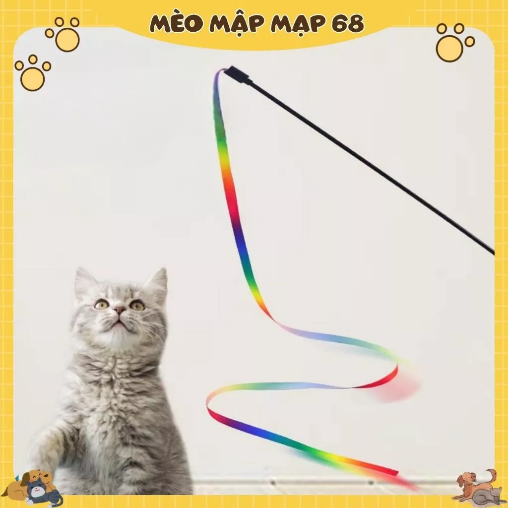 Trêu chọc Mèo Dính Hai Mặt Cầu Vồng Ruy Băng Chống Cắn Cầu Vồng Ruy Băng Đen Thanh Mèo Đồ Chơi - Ảnh 2